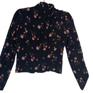 Reformation Black Blouse with Pink Floral Design
